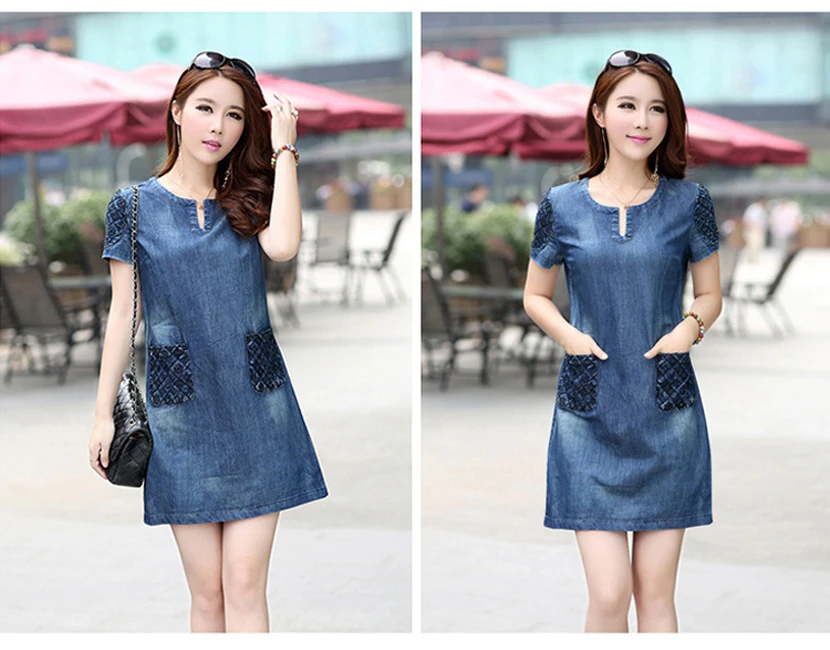 Повседневное джинсовое мини платье элегантное с карманом Дамское Платье размера