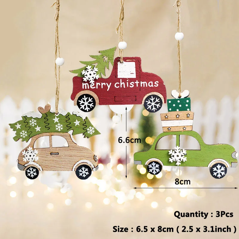 3pcs car tree 50 шт., деревянные рождественские украшения, елочные украшения, Санта-Клаус, снеговик, олень, рождественские вечерние украшения для дома, подарок на год - Цвет: 3pcs car tree