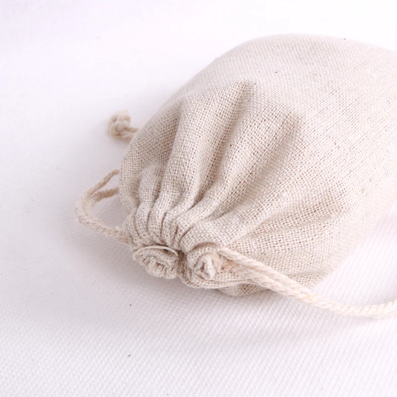 

100pcs/lot Natural Color Cotton Bags Small Party Favors Linen Drawstring Gift Bag Muslin Pouch Bracelet Jewelry Packaging Bags
