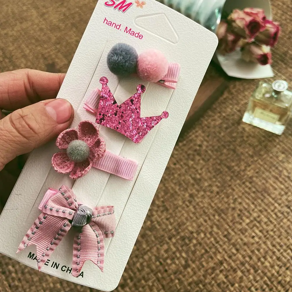 DishyKooker 4Pcs/set Baby Girl Hair Clips Cute Crown Heart Star Flower Bowknot Hairpins Barrettes Headdress | Детская одежда и