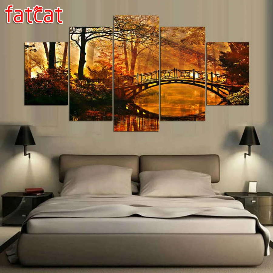 

FATCAT Wooded arch bridge Diamond Painting 5 piece Full Square Round Drill diy Diamond Embroidery Sale Art home Decor AE1524