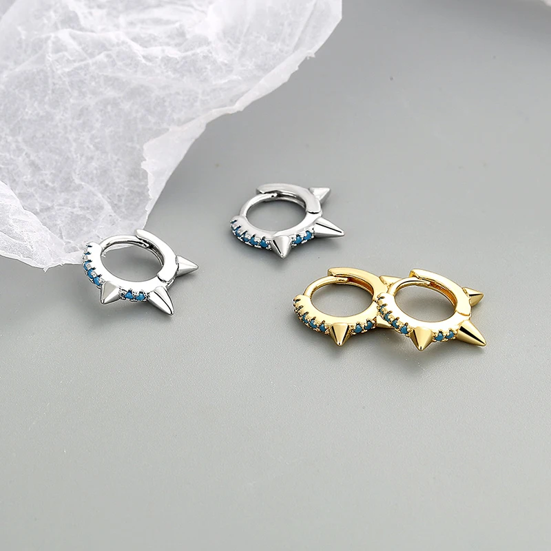 

real 925 sterling silver hoop Earrings For Women Minimalist Cz Spikes Huggie Hoop Earrings Tiny gold hoops A30