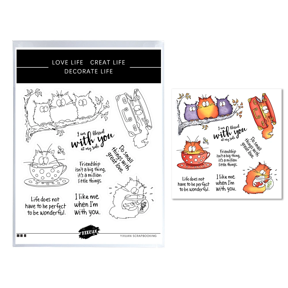 Штампы для вырезания мангокрафт кавайные жирные кошки Сова прозрачные штампы