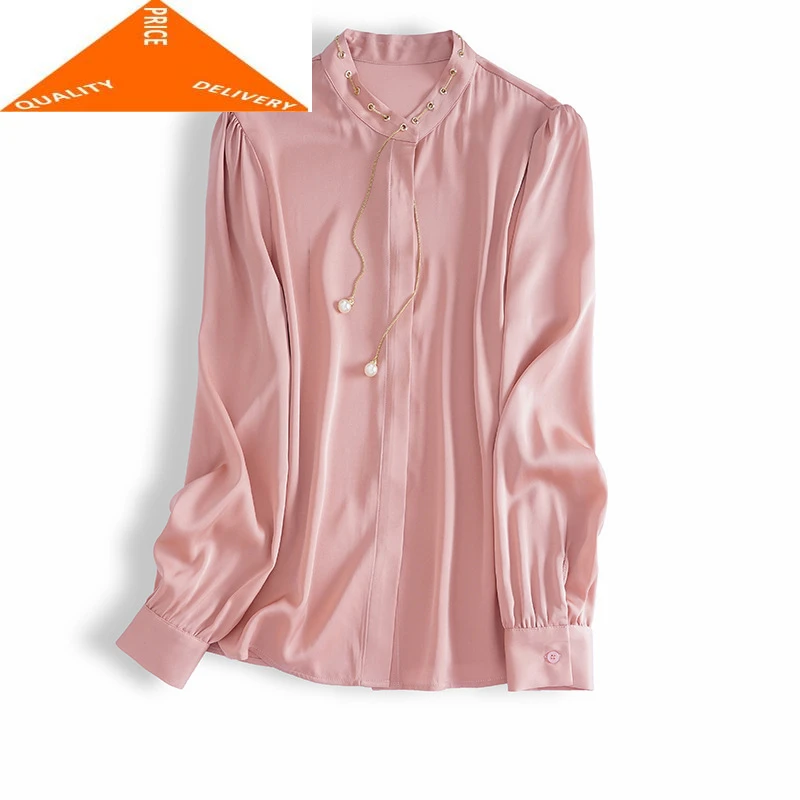 

Летняя и весенняя винтажная женская блузка из натурального шелка, Корейская элегантная шифоновая блузка, женская рубашка с длинным рукавом...
