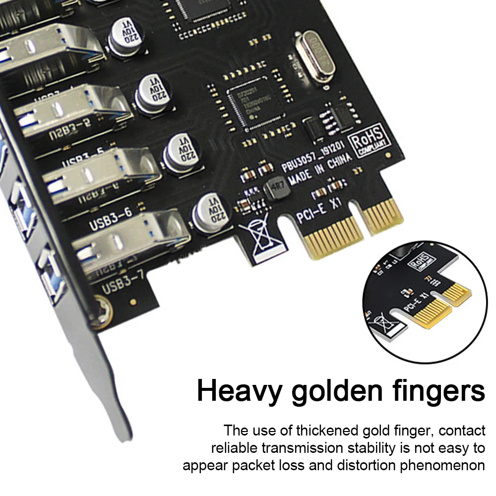 

USB 3.0 PCI-E Expansion Card 7 Ports USB 3.0 Hub Adapter External Controller PCI Express Extender Adapter Card for Desktop