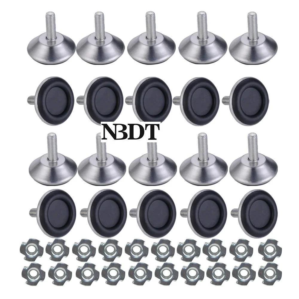 

20Pcs/Lot M6 M8 M10 Threaded Pronged T Nut Furniture Table Leg Leveler Leveling Feet Swivel Silver Black Steel Decorative Cover