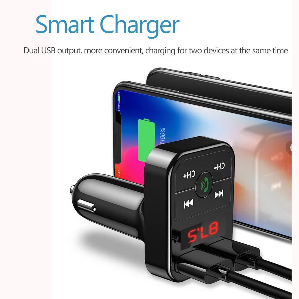 

Bluetooth 5.0 FM Transmitter Car MP3 Player Dual USB 2.1A Fast Charger Car Music Player FM Modulator Audio Frequency Radio