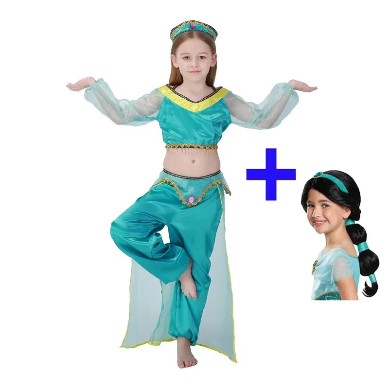 

2019 New Girls Aladdin Jasmine Dress for Girls Cosplay Costume Sequined Kids Halloween Party Christmas Jasmine Belly Dance Dress
