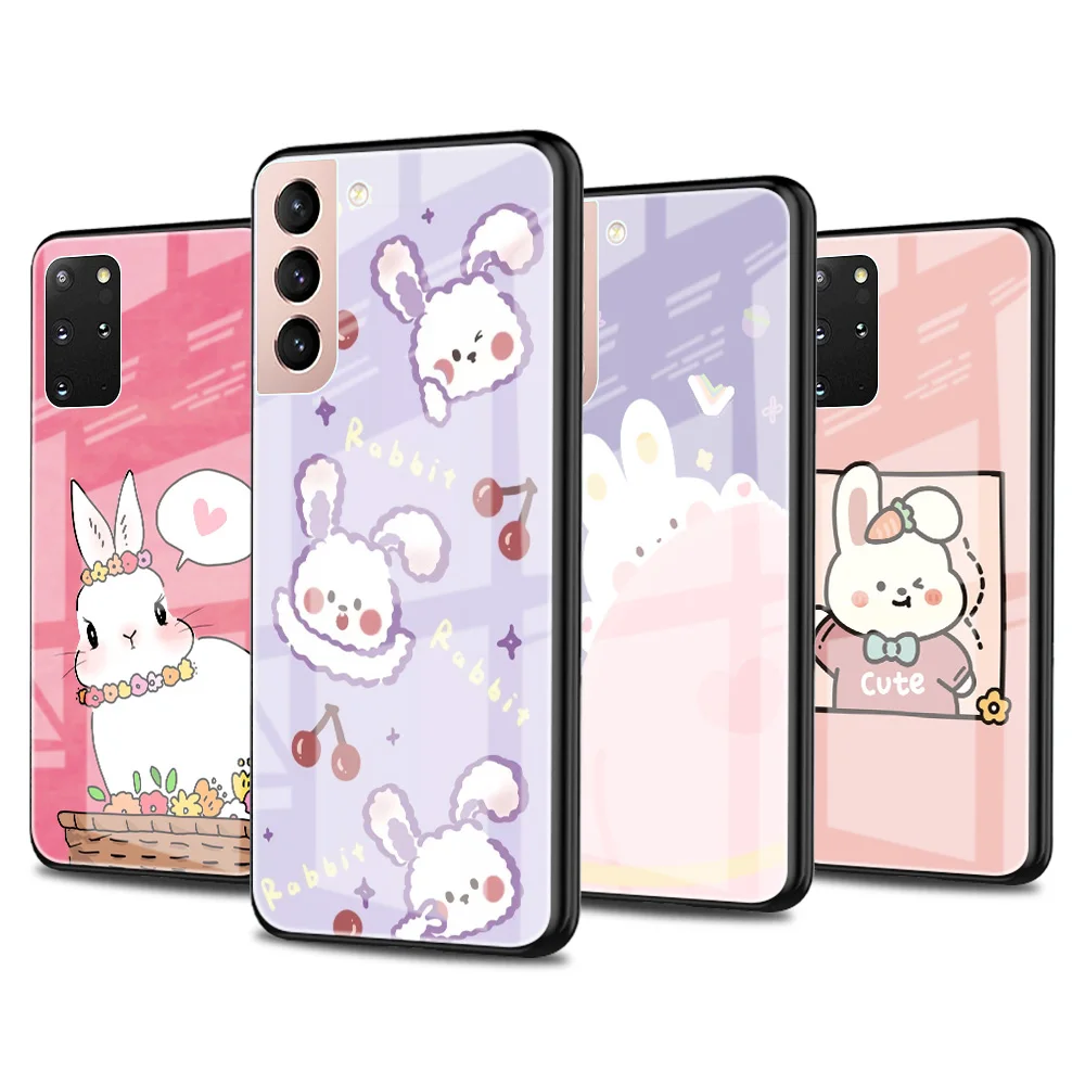 

Glass Case For Samsung S20 FE S21 Phone Cover for Galaxy S10 S9 S8 Plus Note 20 Ultra 10 Lite 9 S10e Coque Cute Cartoon Rabbit
