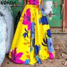 Женская плиссированная юбка, длинная винтажная повседневная юбка макси с цветочным принтом, с эластичной талией, уличная одежда свободного кроя, лето 2021