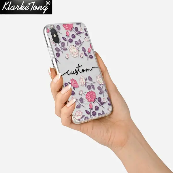 Персонализированное имя пользовательский чехол для телефона для iPhone 11 Xs MAX XR 8 7 6 Plus 5S цветок Единорог прозрачный силиконовый чехол