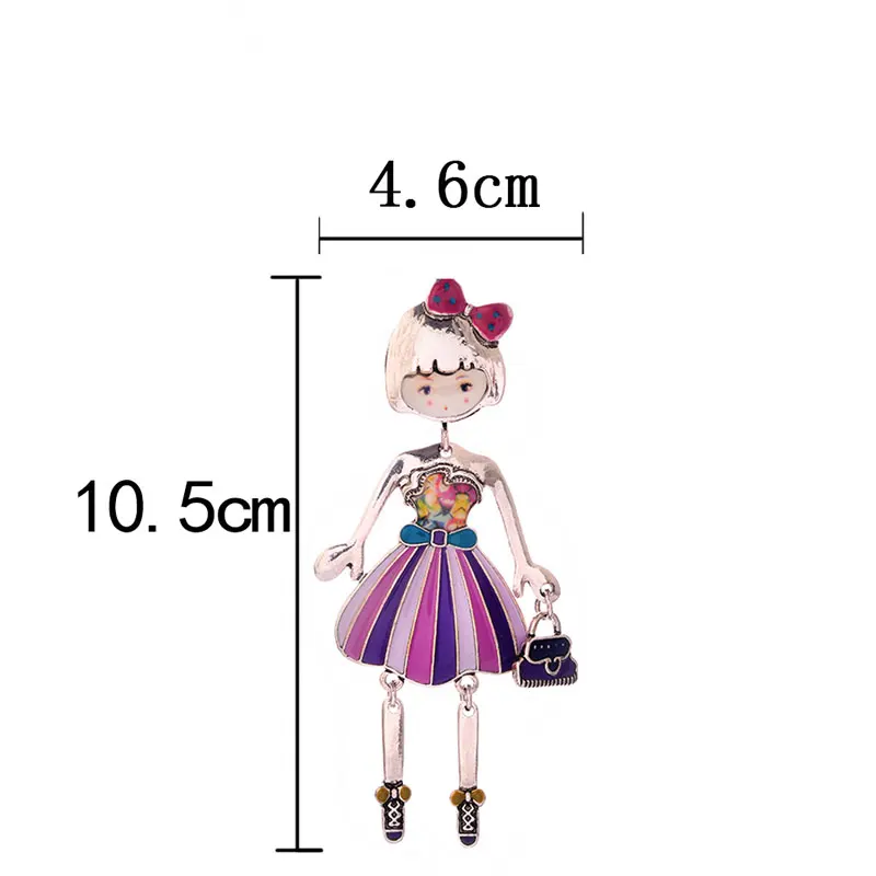 Женская брошь в форме куклы Cring Coco фиолетовая эмалированная ручной работы