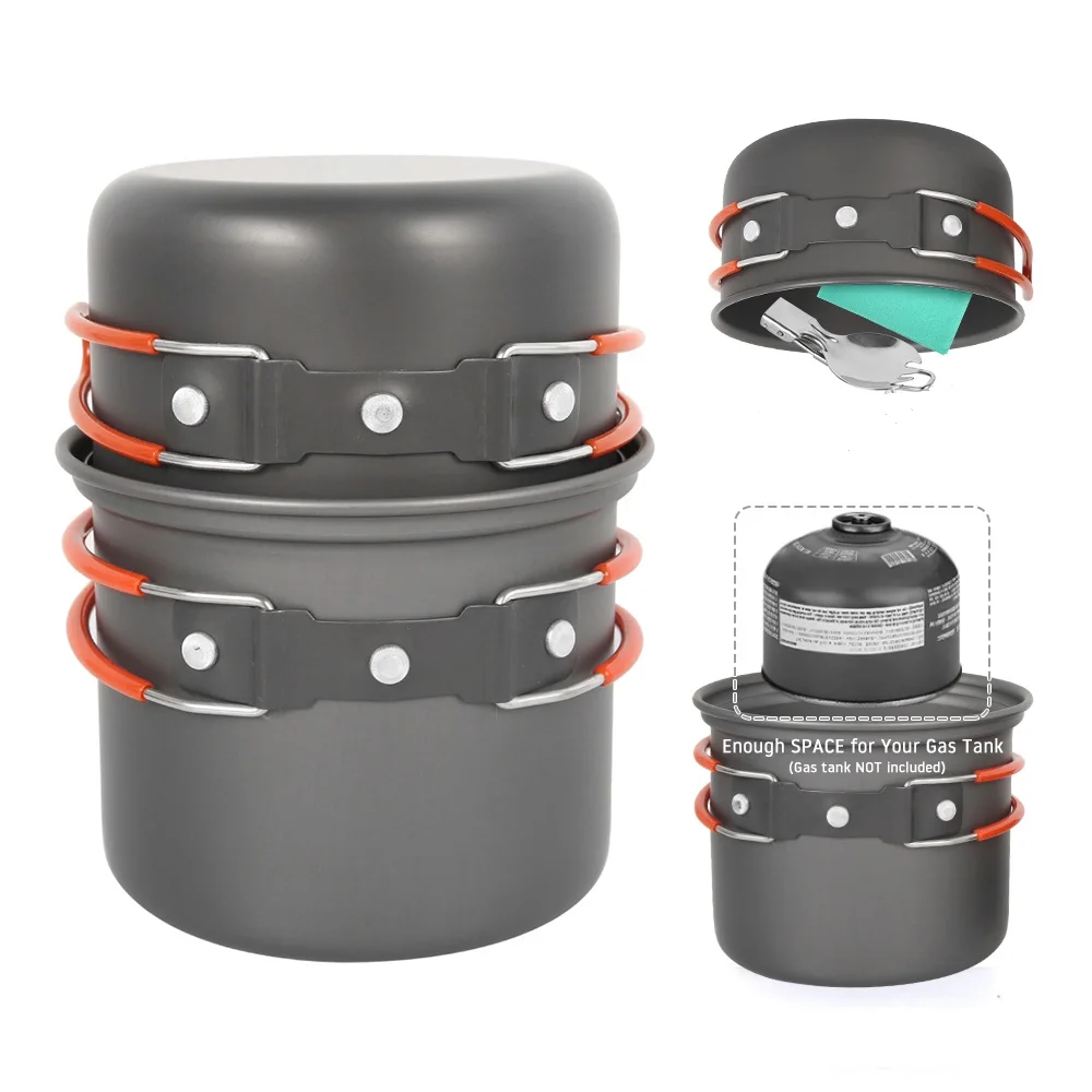 

Outdoor Camping Cookware Set Marching Utensils Tableware Cooking Kit Travel Pan Hiking Picnic Camping Tools for 1-2 Person