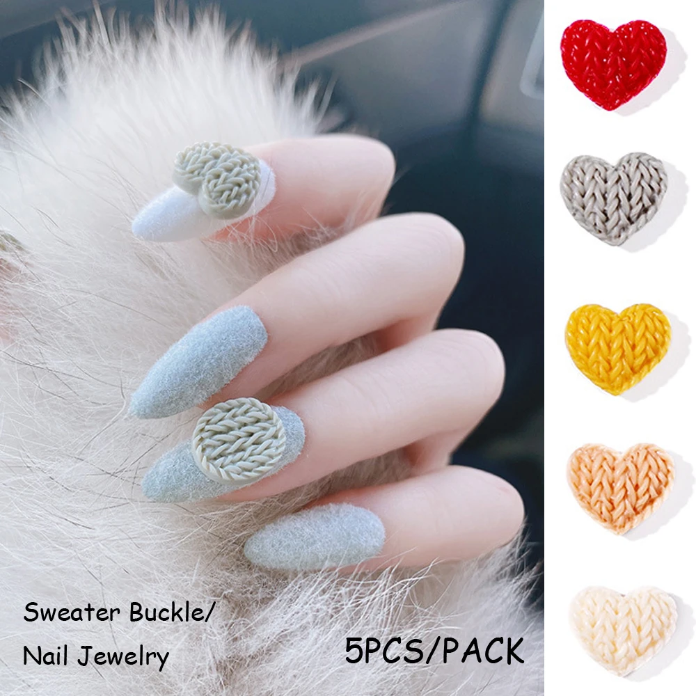 

5PCS/Bag Nail Resin Accessories Decoration, 3D Heart/Circle-Sweater Pattern-Jewelry Manicure Nail Supplies for Professionals#S16