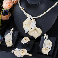 Blachette Fashion Luxury Leaf Bracelet Ring Necklace Earrings 4 PCS Women's Wedding Party Anniversary Date Zircon Jewelry Set