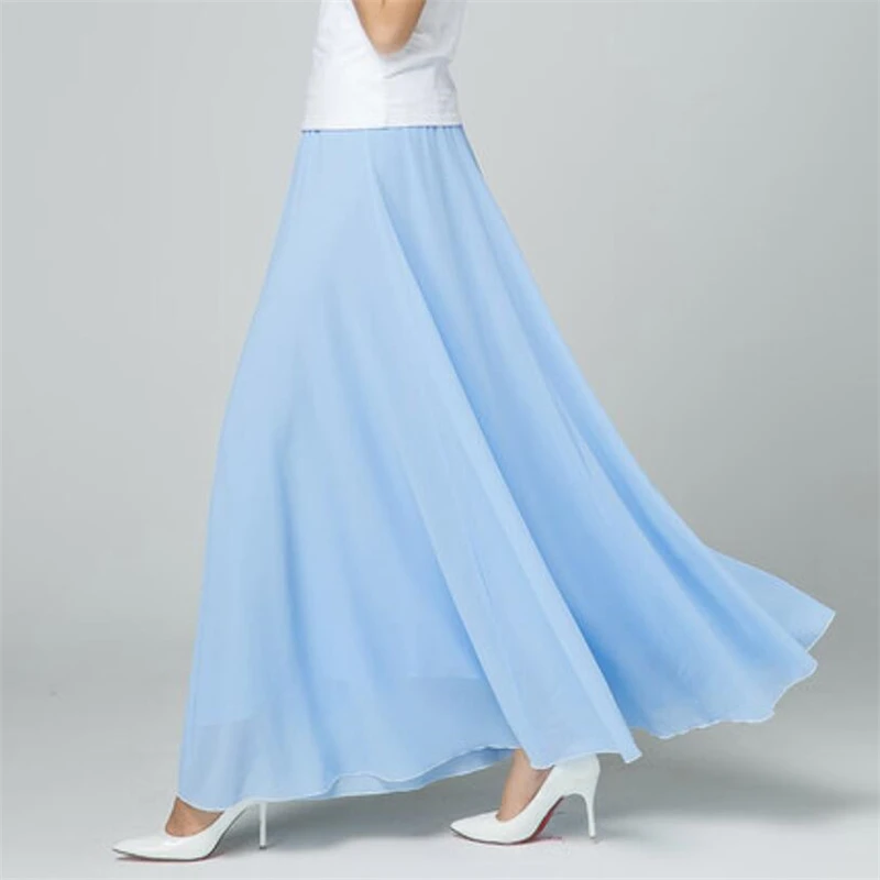 

Vintage High Waist Chiffon Skirts Womens 2021 Spring Summer Long Skirt Female High Quality Elegant Solid Large Size A-Line Skirt