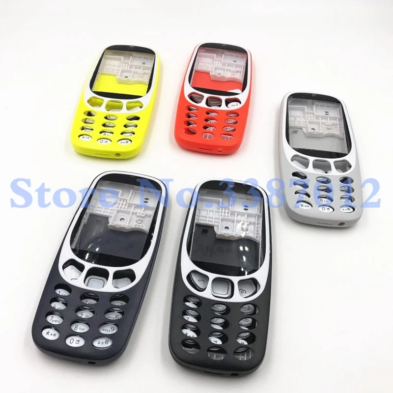 10 шт./лот для Nokia 3310 полный корпус крышка дверь передняя рамка+ задняя крышка батареи+ клавиатура+ логотип