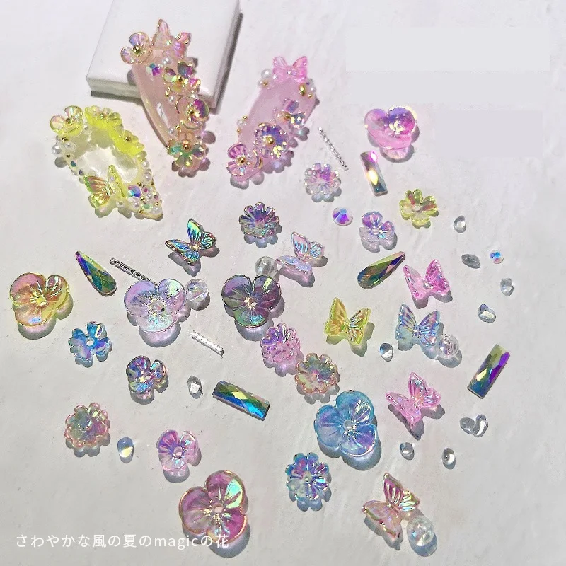 Красочные AB Хрустальные Цветы бабочки украшения для ногтей смешанные