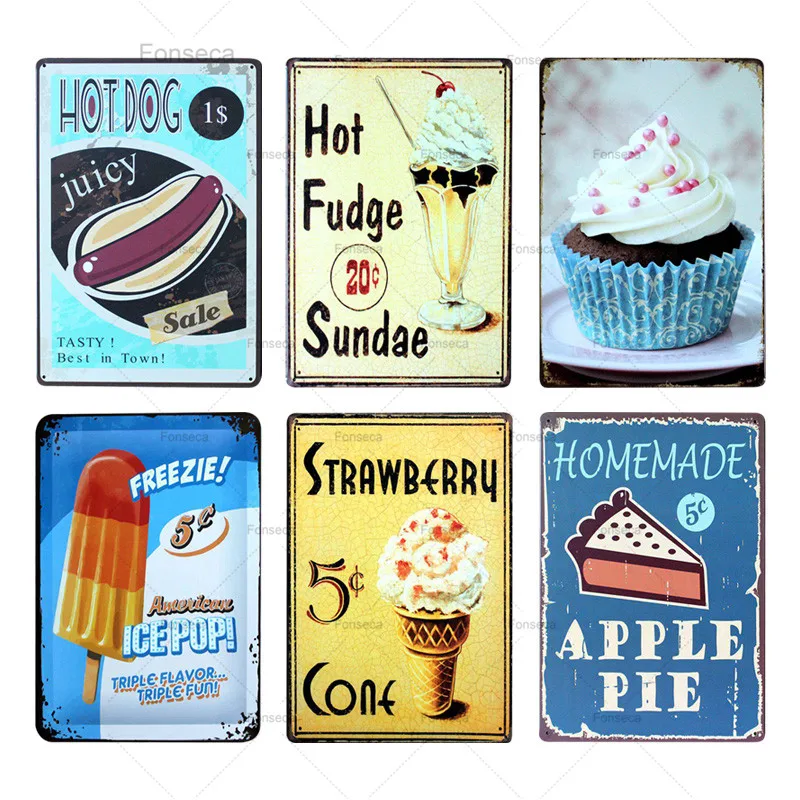 Жестяной знак хот доги гамбургеры яблочный пирог торт дог металлическая