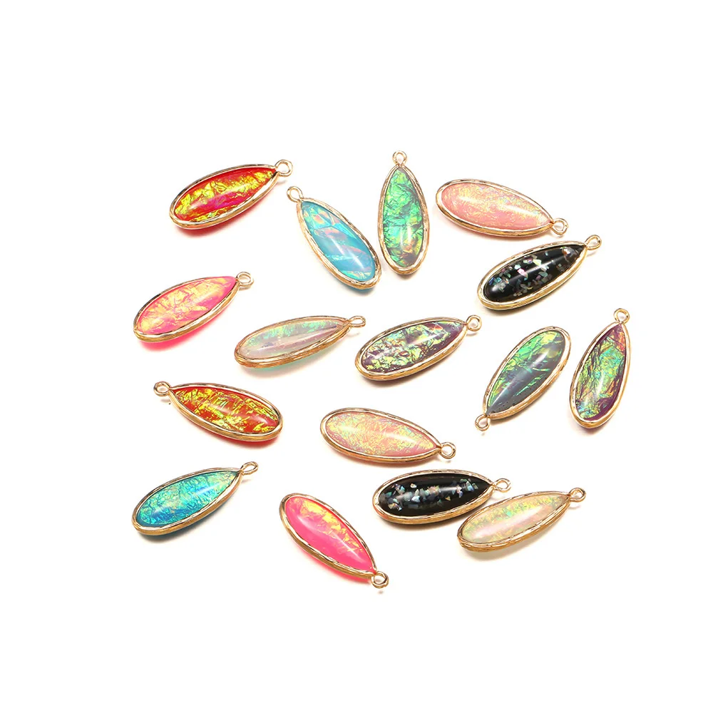 

2Pcs Natural Flat Drop-Shaped Resin Pendants Charm Making for Jewelry Necklace Accessories Gift For Women Size 12x30mm