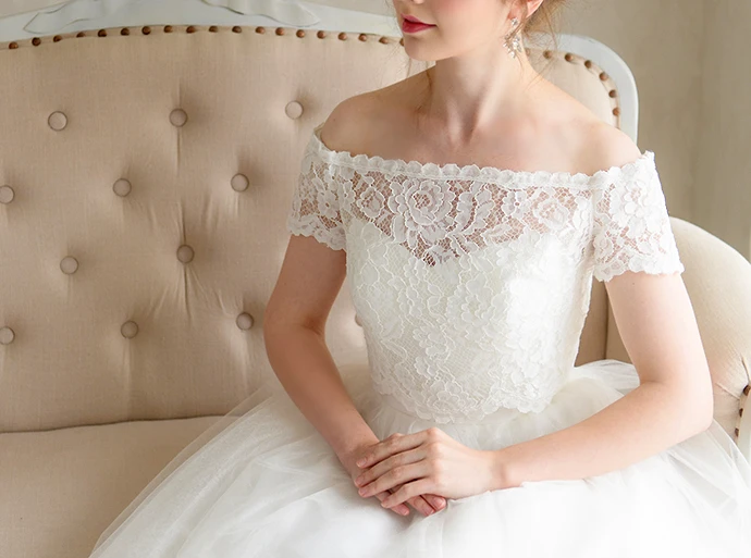 Женский кружевной свадебный болеро с открытыми плечами коротким рукавом и