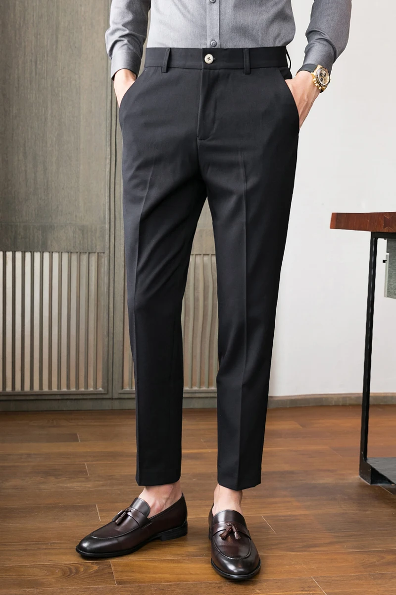 

Embroidery Men's Bee Business Dress Pants 2021 Winter Casual Slim Fit Suit Pant Office Social Streetwear Trousers Pantalon Homme