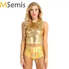 Женские блестящие шорты из лакированной кожи, с металлическим блеском