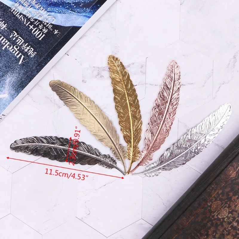 A5KA Creative Retro Feather Shaped Metal Bookmark Page Marker For Books Office School | Канцтовары для офиса и дома