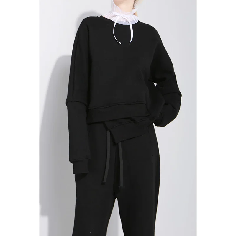 Loose Fit Irregular Pocket White Sweatshirt New Round Neck Long Sleeve Women Fashion Tide Spring Autumn 2021 New Thick Hoodie