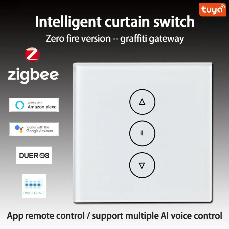 

Умный сенсорный выключатель для штор Tuya Zigbee, управление голосом, управлением через приложение, таймер, 86 панель, для Google Home Alexa