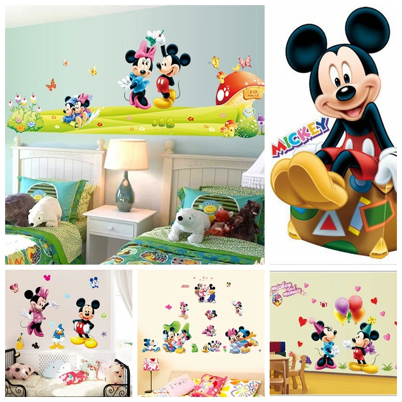 

Hot Disney Mickey Mouse Minnie mouse wall sticker children room nursery decoration diy adhesive mural removable vinyl wallpaper