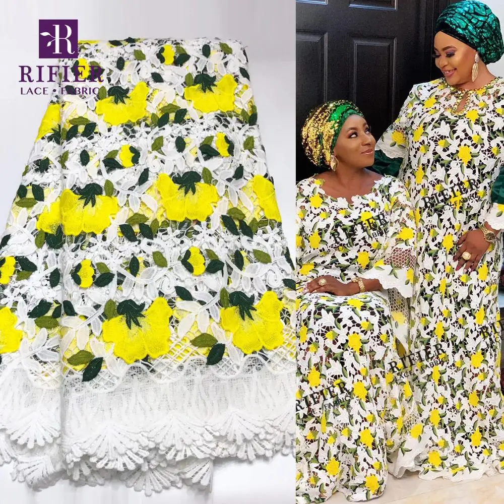 

African Dry Lace 2020 High Quality Swiss Voile In Switzerland Yellow Flower Embroidered Cotton Fabrics Wedding Bride Material