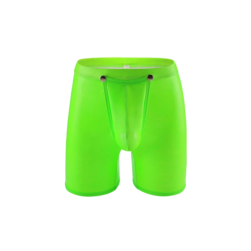 Men Shorts Sexy Underwear Erotic Male Faux Leather Open Penis Pouch Underpants Wet Look Panties