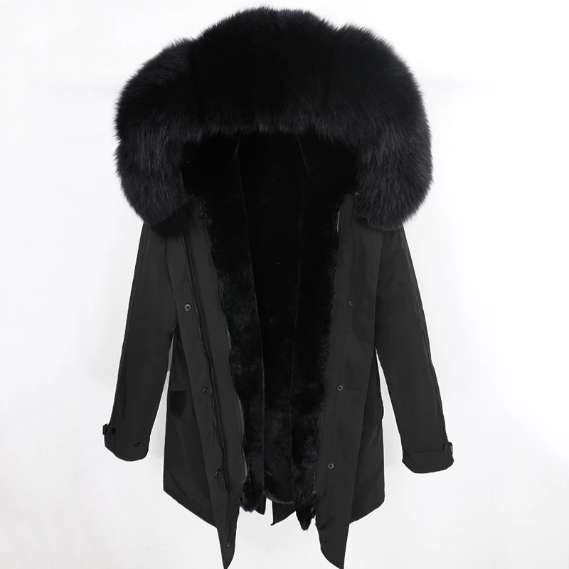 full black OFTBUY зимняя куртка Женская водонепроницаемая куртка из натурального меха длинная парка натуральный Лисий меховой капюшон, воротник верхняя одежда уличная Роскошная - Цвет: full black