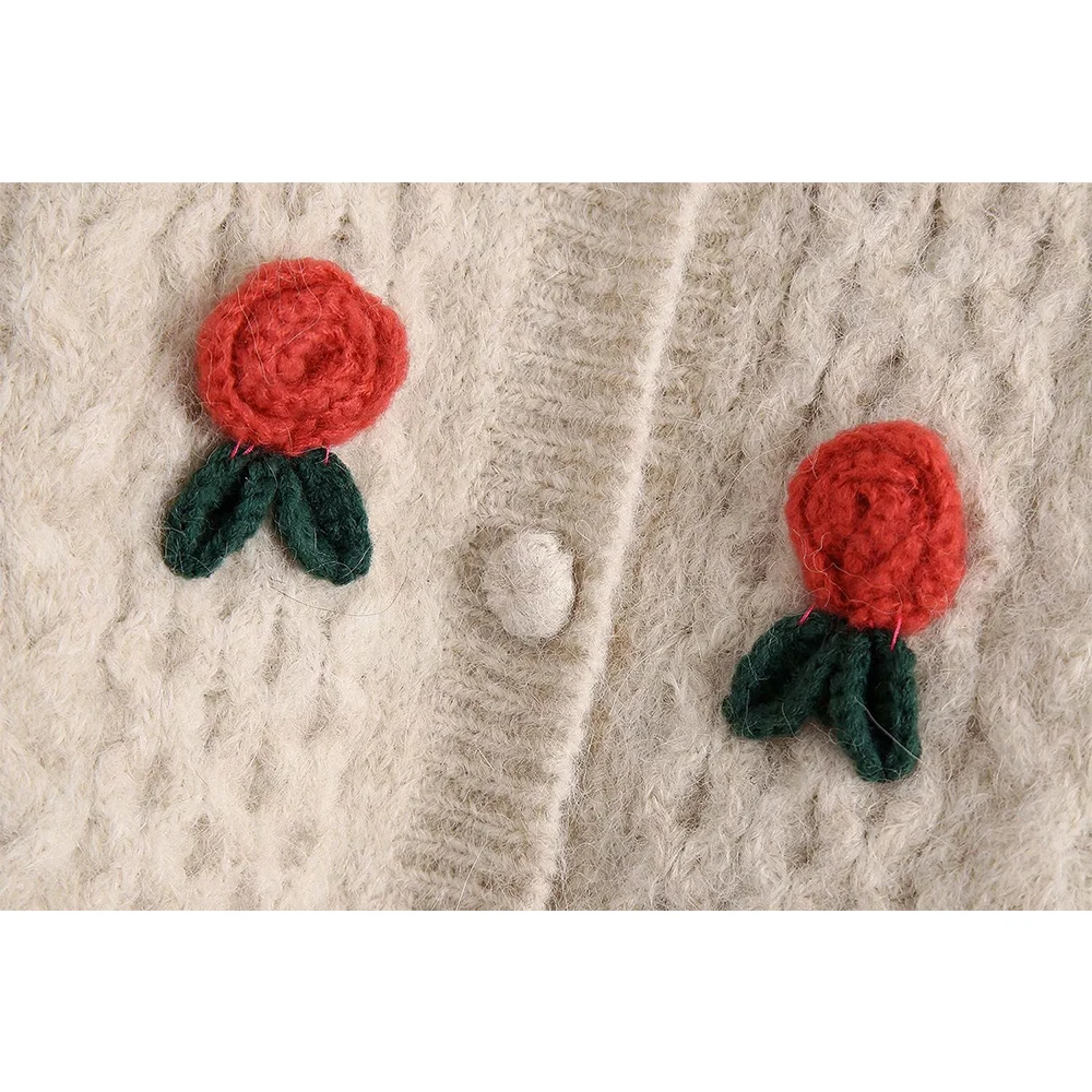 

2020 New Women Knit Cardigan Ruffled Neck Long Sleeves floral crochet Cropped Casual Fashion Women Sweaters
