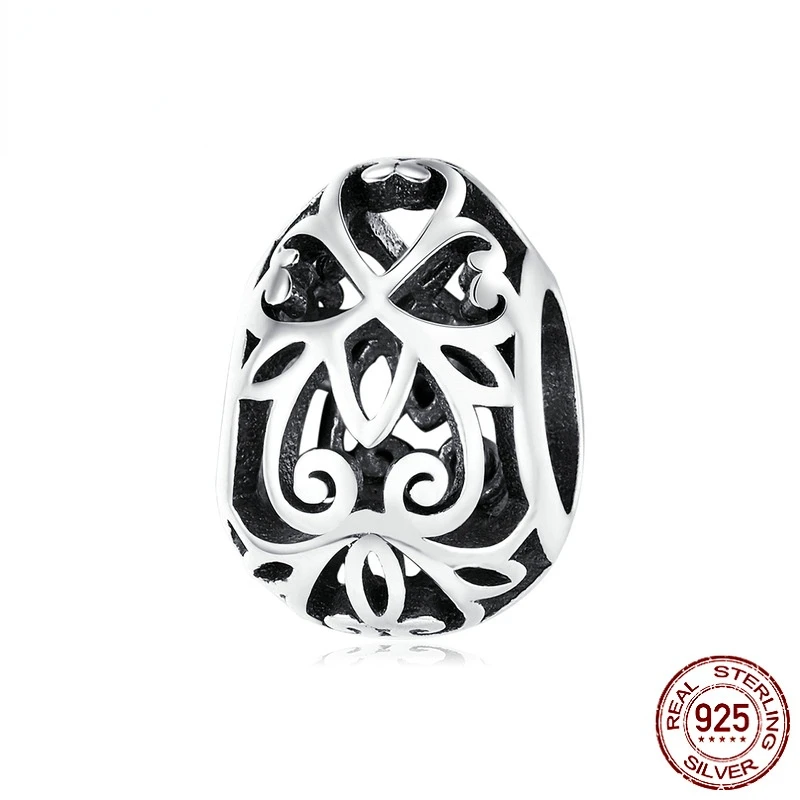 

S925 Sterling Silver Beads Original Easter Series Hollow Egg DIY Ornament Accessories Bracelet Charms Oval Jewelry