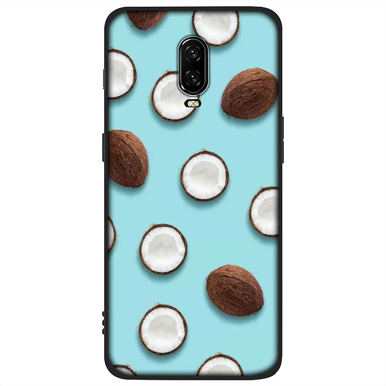 IYICAO Fruit Coconut In Blue Sky Beach Soft Silicone TPU Black Phone Case for OnePlus 7T 7 Pro 6T 6 5T 5 One Plus 7Pro Cover |