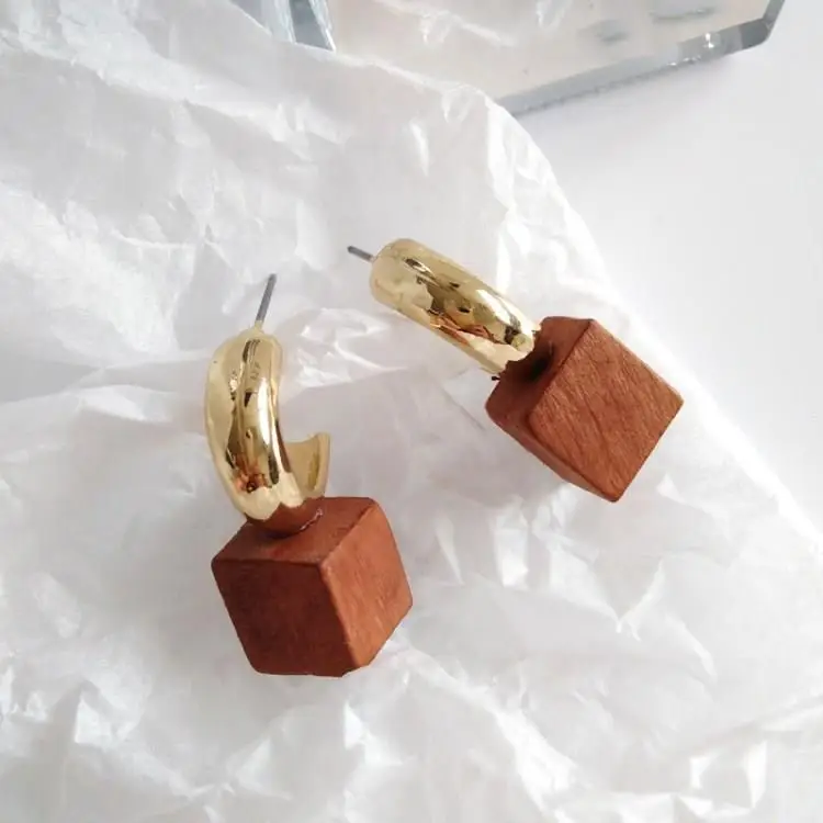 Geometric Wood Earring Vintage Korean Wooden Colorful C Shape Earrings | Украшения и аксессуары