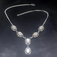 gemstonefactory jewelry big promotion 925 silver vintage trendy white jade ladies women chain necklace 36cm 20215071