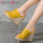 Сандалии ANNYMOLI женские на очень высокой танкетке, эспадрильи, круглый носок, модная летняя обувь, белые, размеры 46