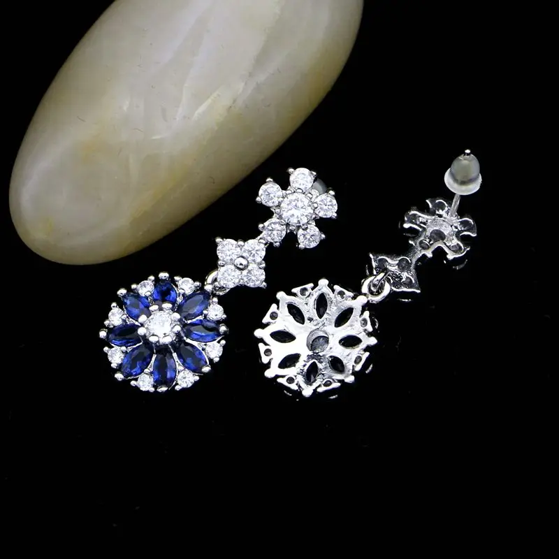 Модные длинные серьги из стерлингового серебра 925 пробы с голубым камнем и белым