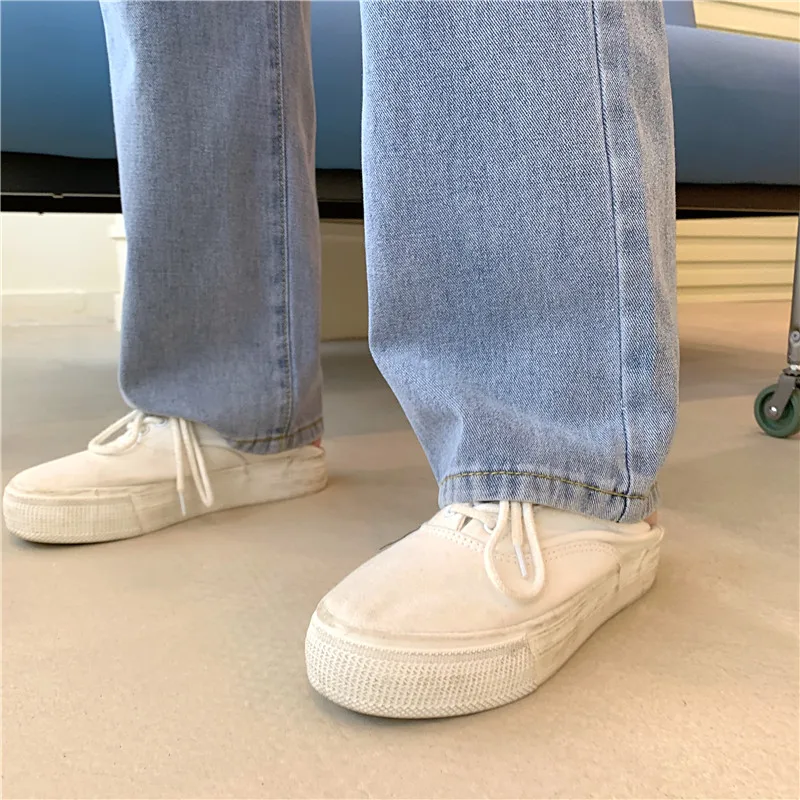 

Women High Waist Wide Leg Jeans Winter Adjustable Slim Chic Full-length Oversize Vintage Korean Style BF Harajuku Trousers Fall