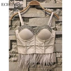 Корсет Echonight, стразы, перья, топ, бюстье, вечерний Блестящий корсет, топы для ношения под грудью, женский белый корсет, Топ