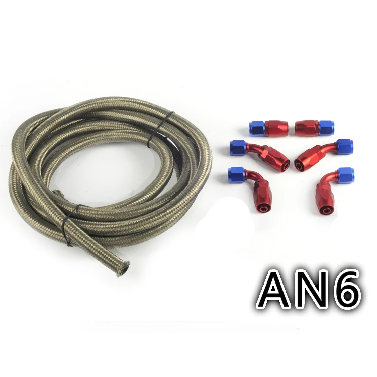 

AN6 Stainless Steel+PTFE Oil/Fuel Braided Hose End Kit 3 Meter Hose+Straight+45+90 Degree Fitting Adapter