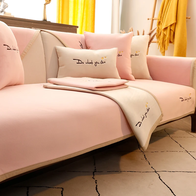 

Chenille Sofa Cushion Simple Modern Four Seasons Universal Anti Slip Fashion Letter Embroidery Sofa Cover Home Decoration