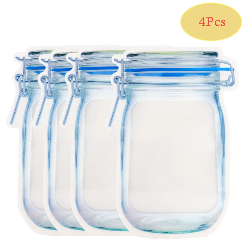 4pcs Large Многоразовые банки для бутылок, мешочки для орехов, конфет, печенья, водонепроницаемая сумка для хранения свежих продуктов, сэндвич-пакеты для закусок на молнии - Цвет: 4pcs Large