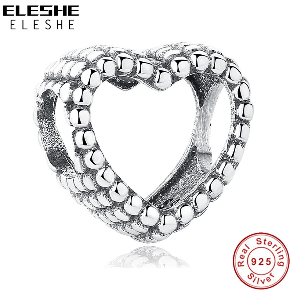 925 пробы Серебряная бисера браслеты с подвесками полые сердца драгоценные бусины