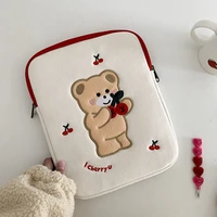 womens clutch bag large capacity student stationery storage ipad bag cartoon cute bear cherry pink tablet computer bag