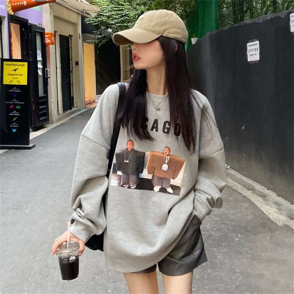 

Autumn Kawaii Streetwear Gray Cute Korean Hoodie Plus Fashion Long Sleeve Top Girls Loose Y2k Korean Sweatshirts Women Hoodies
