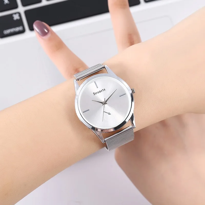 

Spot Versatile Simple Quartz Watch Korean Style Student Watch Ultra-Thin Mesh Strap Watch for Men and Women Pink Girl